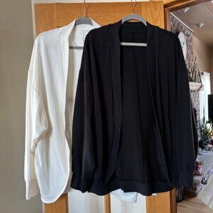 Yoga jackets - set of 2, sweatshirt fabric with pockets, 1 black 1 cream